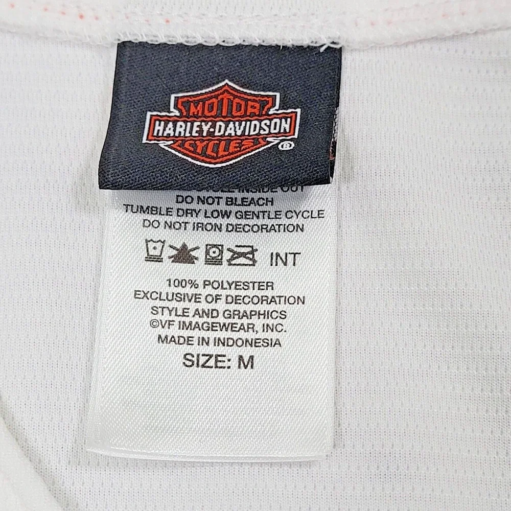 Harley Davidson Baseball T-Shirt Tee Stripe White Orange Dallas sz Medium Button - Picture 6 of 10